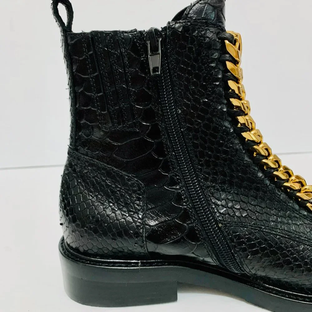 JEFFREY CAMPBELL LEATHER SNAKESKIN EMBOSSED ANKLE BOOTIE BOOTS NWOT - Picture 8 of 11